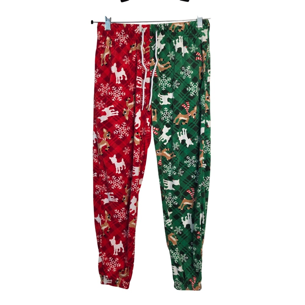 Rudolph Pajama Pants Women S Red Green Reindeer Fleece Jogger Christmas Holiday